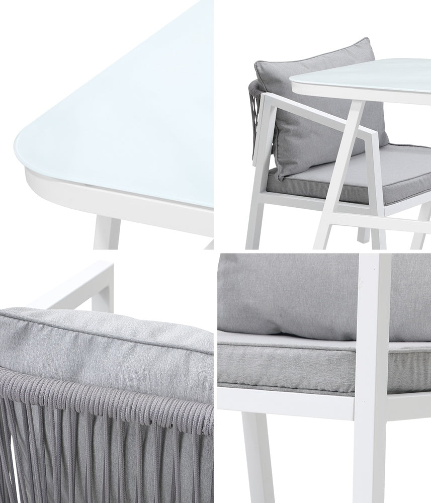 Alluro White 3pc Marble Style Table and Chair Outdoor Set | Soft Cushioned Chairs and Table Patio Furniture Set