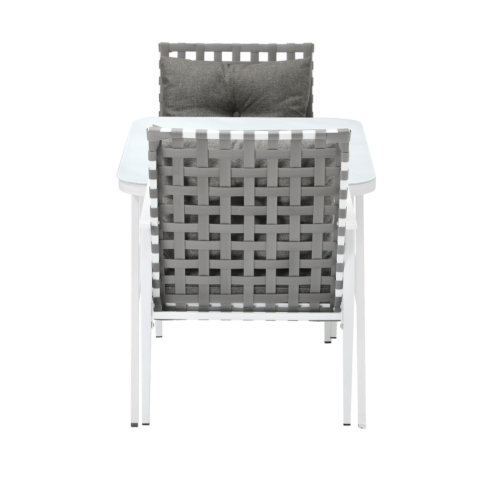 Alluro White 3pc Marble Style Table and Chair Outdoor Set | Soft Cushioned Chairs and Table Patio Furniture Set