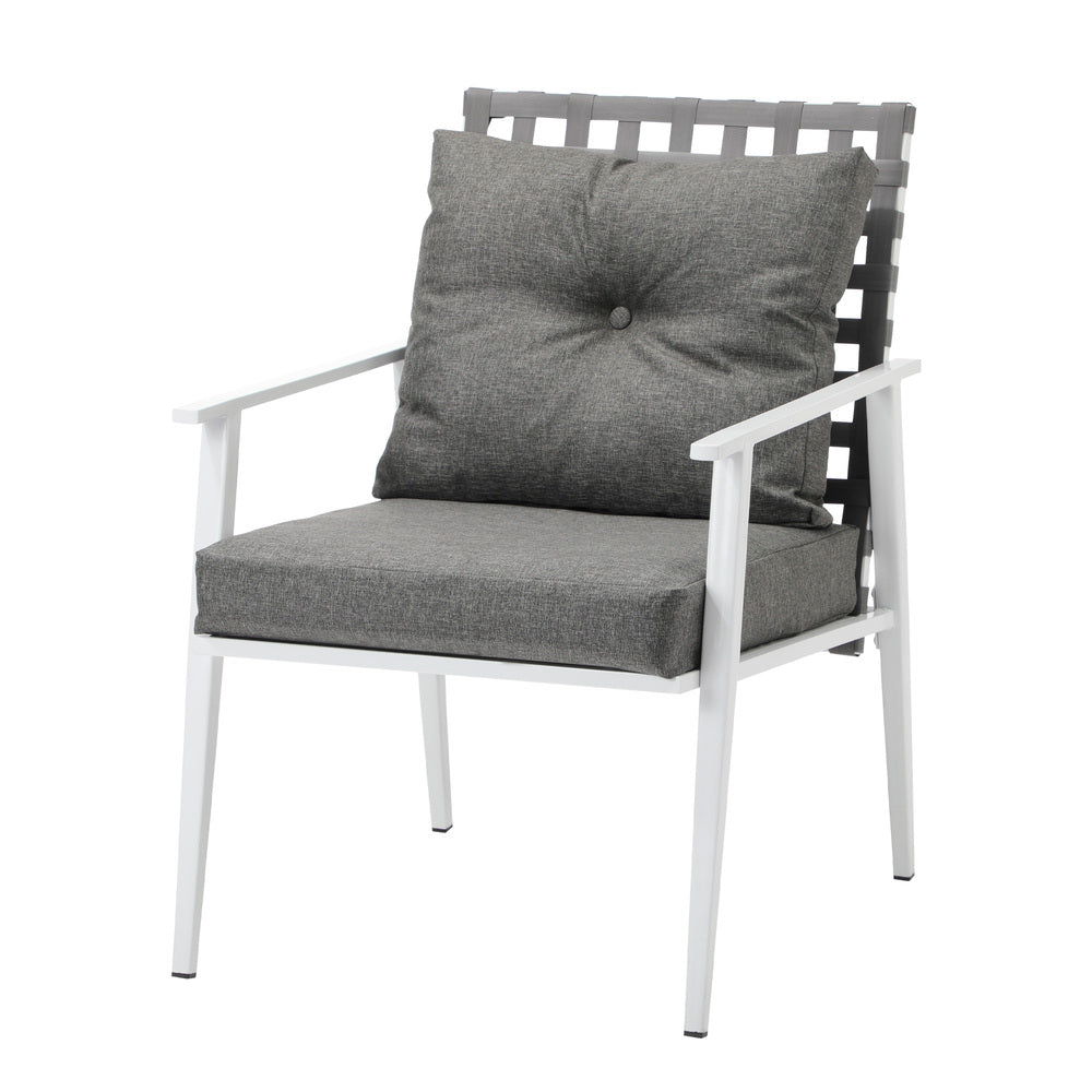 Alluro White 3pc Marble Style Table and Chair Outdoor Set | Soft Cushioned Chairs and Table Patio Furniture Set