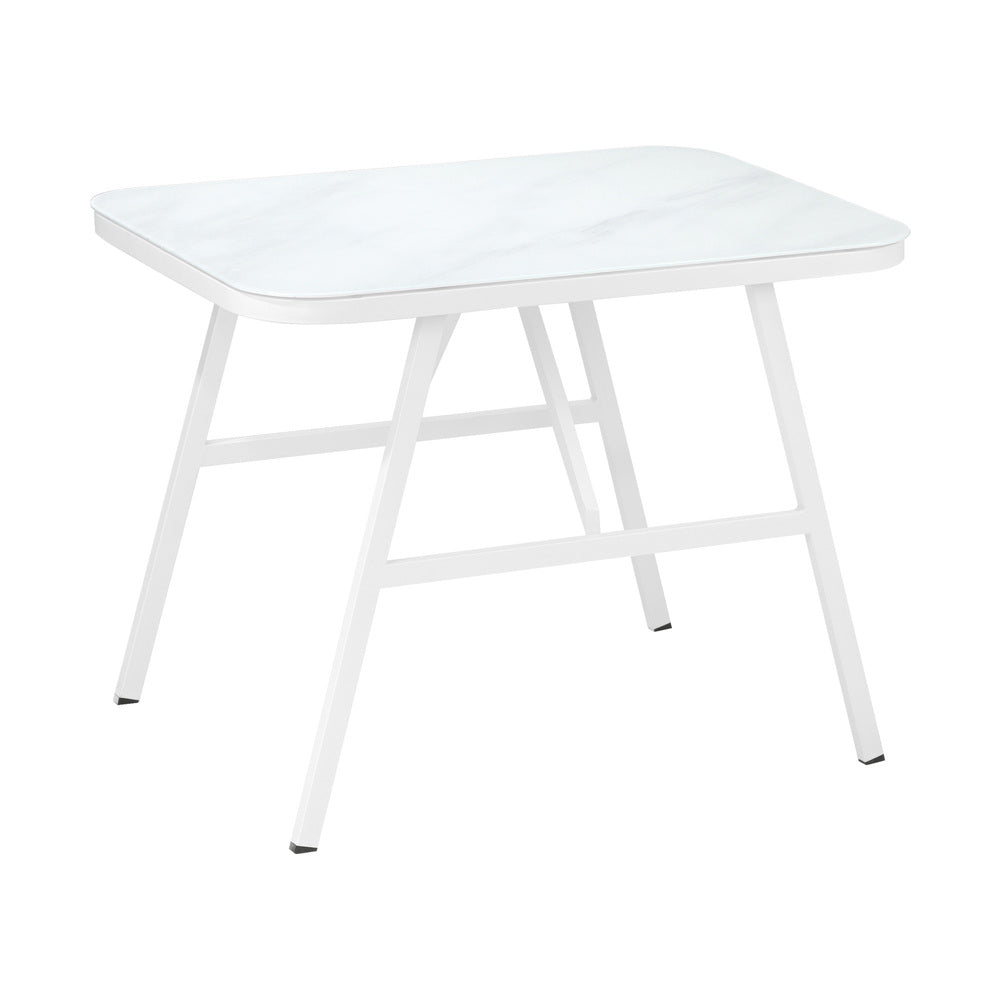 Alluro White 3pc Marble Style Table and Chair Outdoor Set | Soft Cushioned Chairs and Table Patio Furniture Set