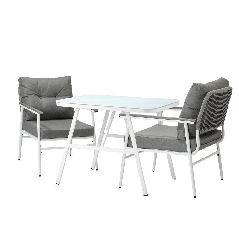 Alluro White 3pc Marble Style Table and Chair Outdoor Set | Soft Cushioned Chairs and Table Patio Furniture Set