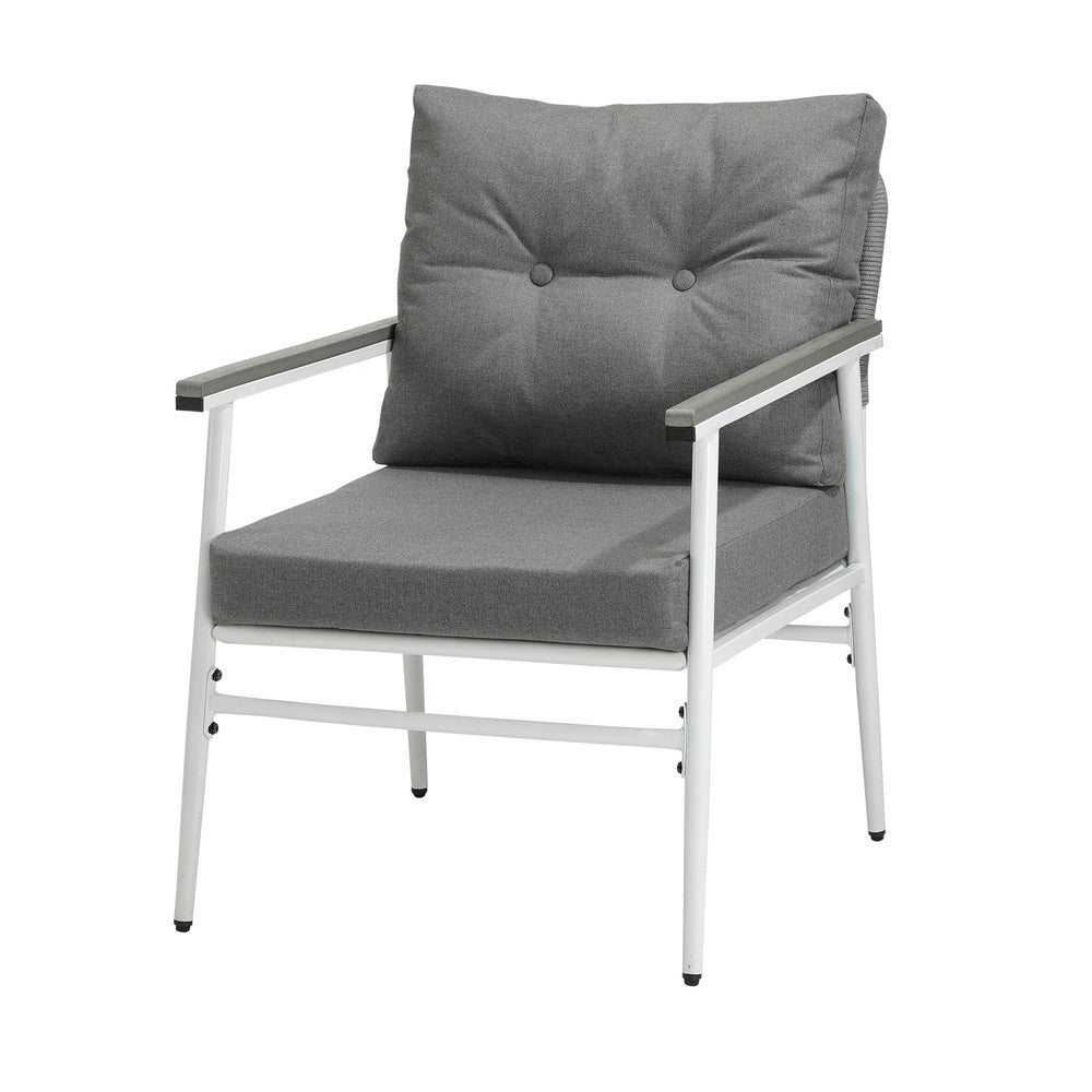 Alluro White 3pc Marble Style Table and Chair Outdoor Set | Soft Cushioned Chairs and Table Patio Furniture Set