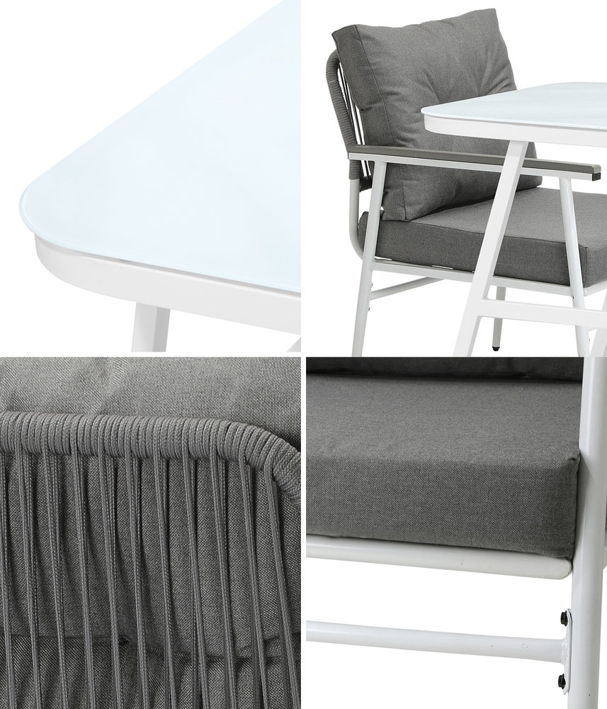 Alluro White 3pc Marble Style Table and Chair Outdoor Set | Soft Cushioned Chairs and Table Patio Furniture Set