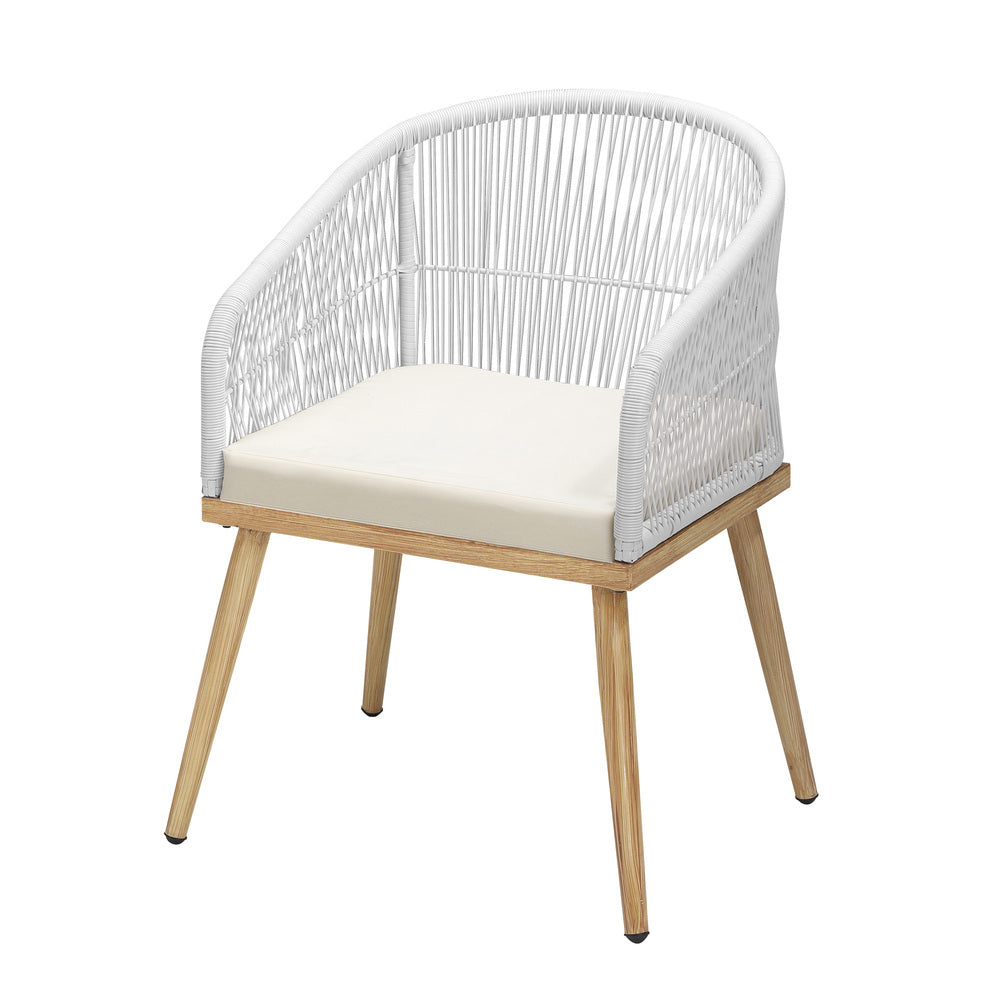 Alluro White 3pc Marble Style Table and Chair Outdoor Set | Soft Cushioned Chairs and Table Patio Furniture Set