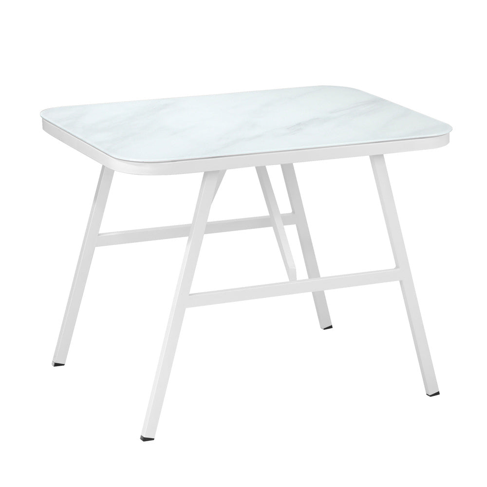 Alluro White 3pc Marble Style Table and Chair Outdoor Set | Soft Cushioned Chairs and Table Patio Furniture Set