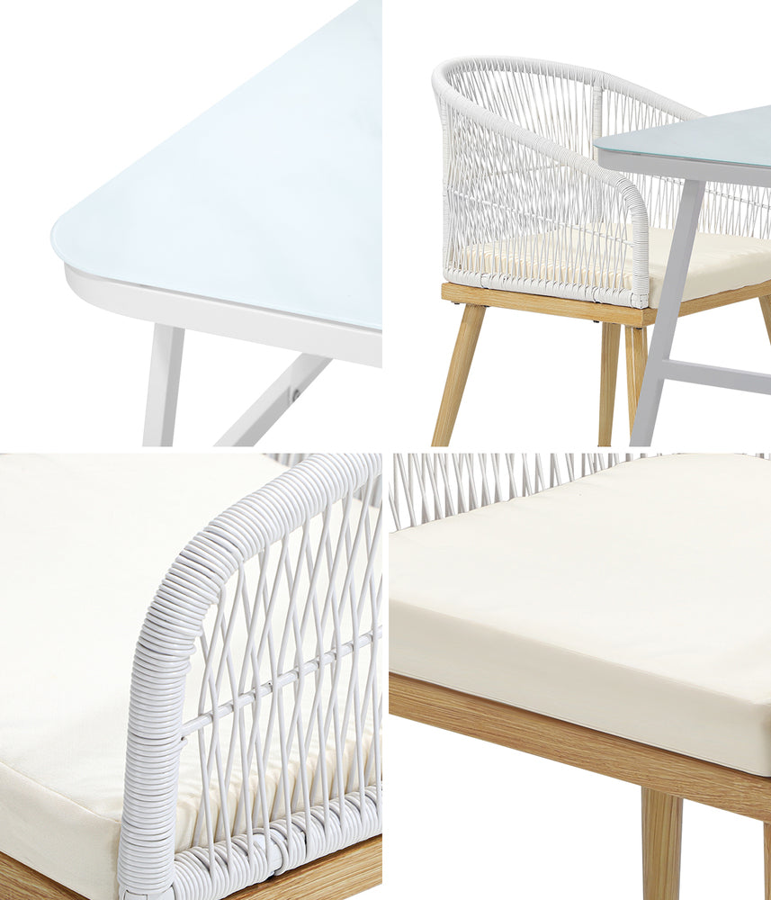 Alluro White 3pc Marble Style Table and Chair Outdoor Set | Soft Cushioned Chairs and Table Patio Furniture Set