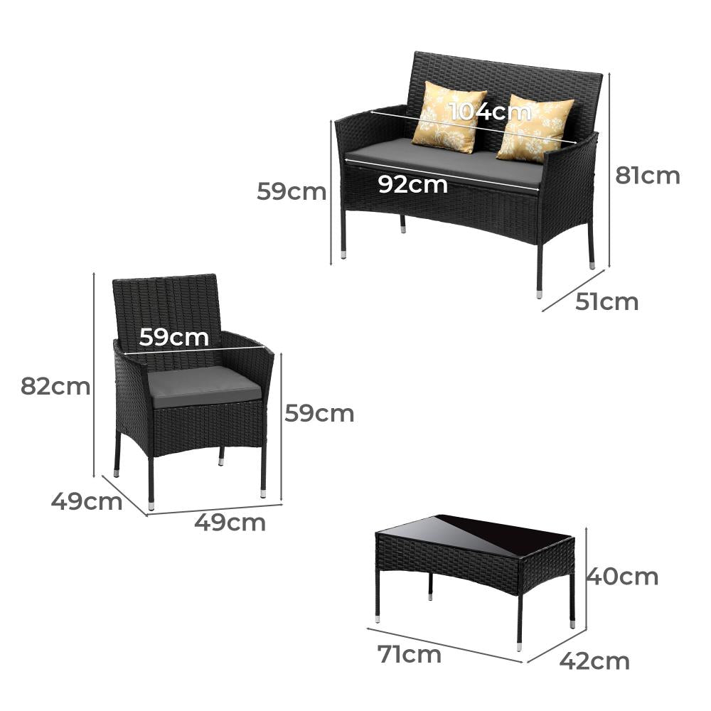 Terraza Premium Wicker Rattan 4pc Outdoor Furniture Set | 4 Piece Outdoor Lounge and Table Patio Set