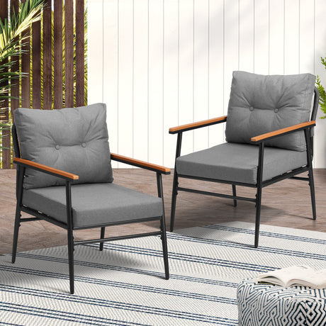 Set of Two Puglia Modern Weatherproof Outdoor Chairs with Cushions | Two Indoor Outdoor Patio Balcony Chairs