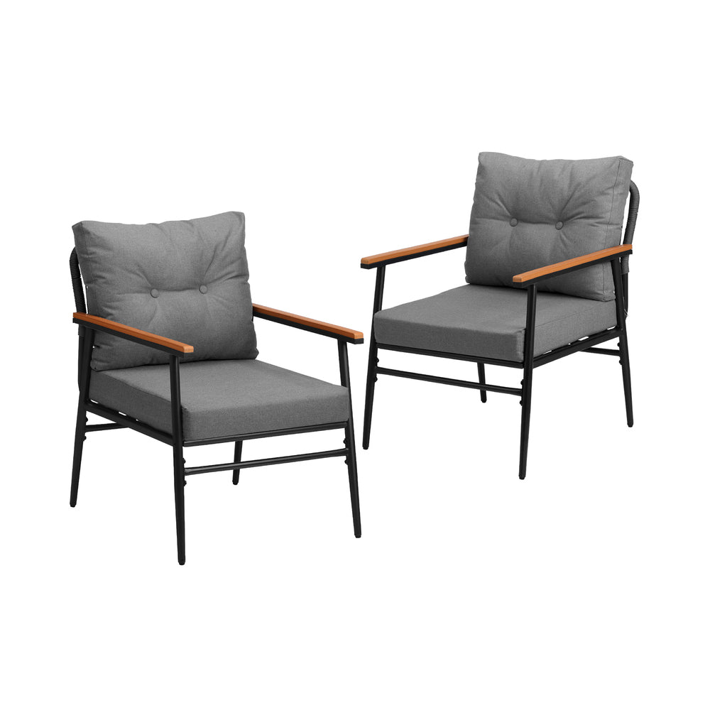 Set of Two Puglia Modern Weatherproof Outdoor Chairs with Cushions | Two Indoor Outdoor Patio Balcony Chairs