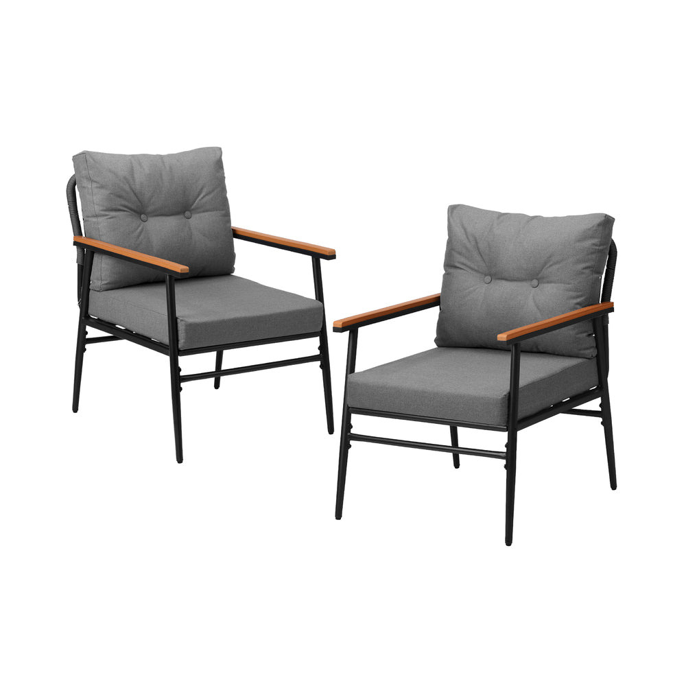 Set of Two Puglia Modern Weatherproof Outdoor Chairs with Cushions | Two Indoor Outdoor Patio Balcony Chairs