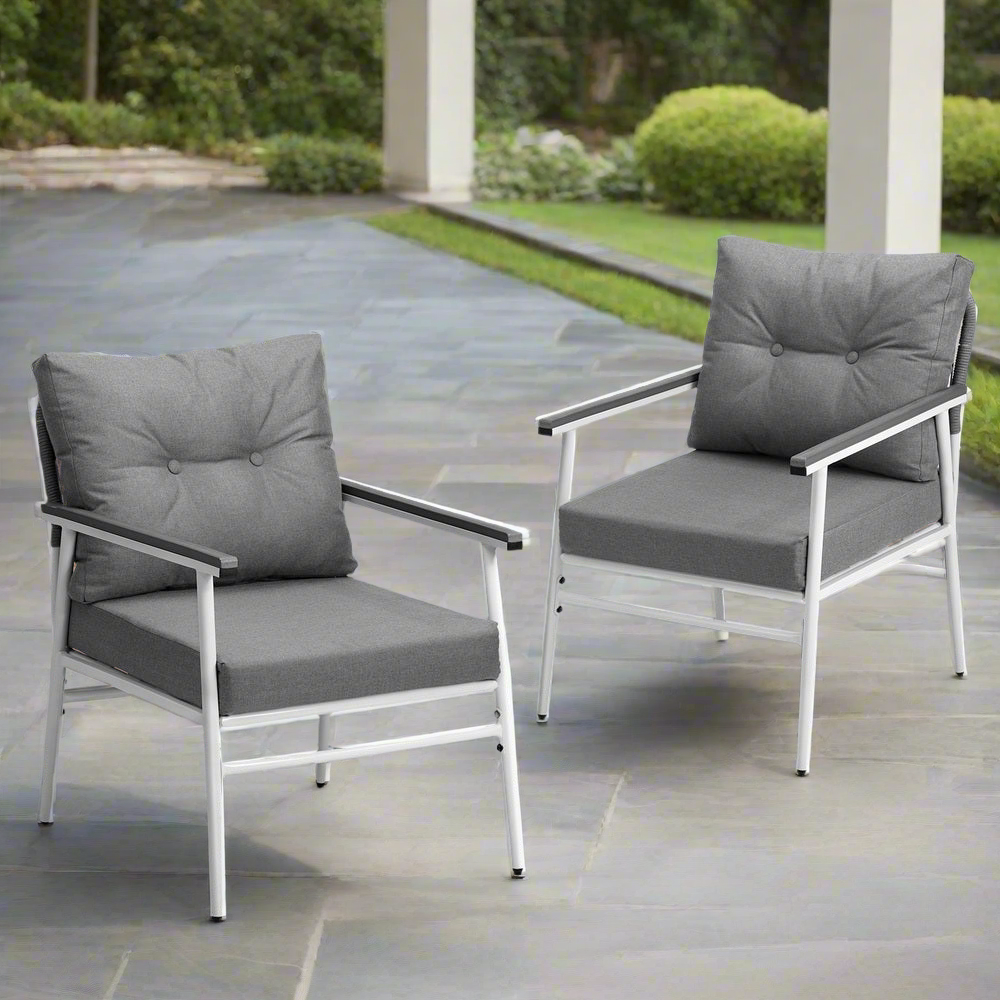 Set of Two Puglia Modern Weatherproof Outdoor Chairs with Cushions | Two Indoor Outdoor Patio Balcony Chairs