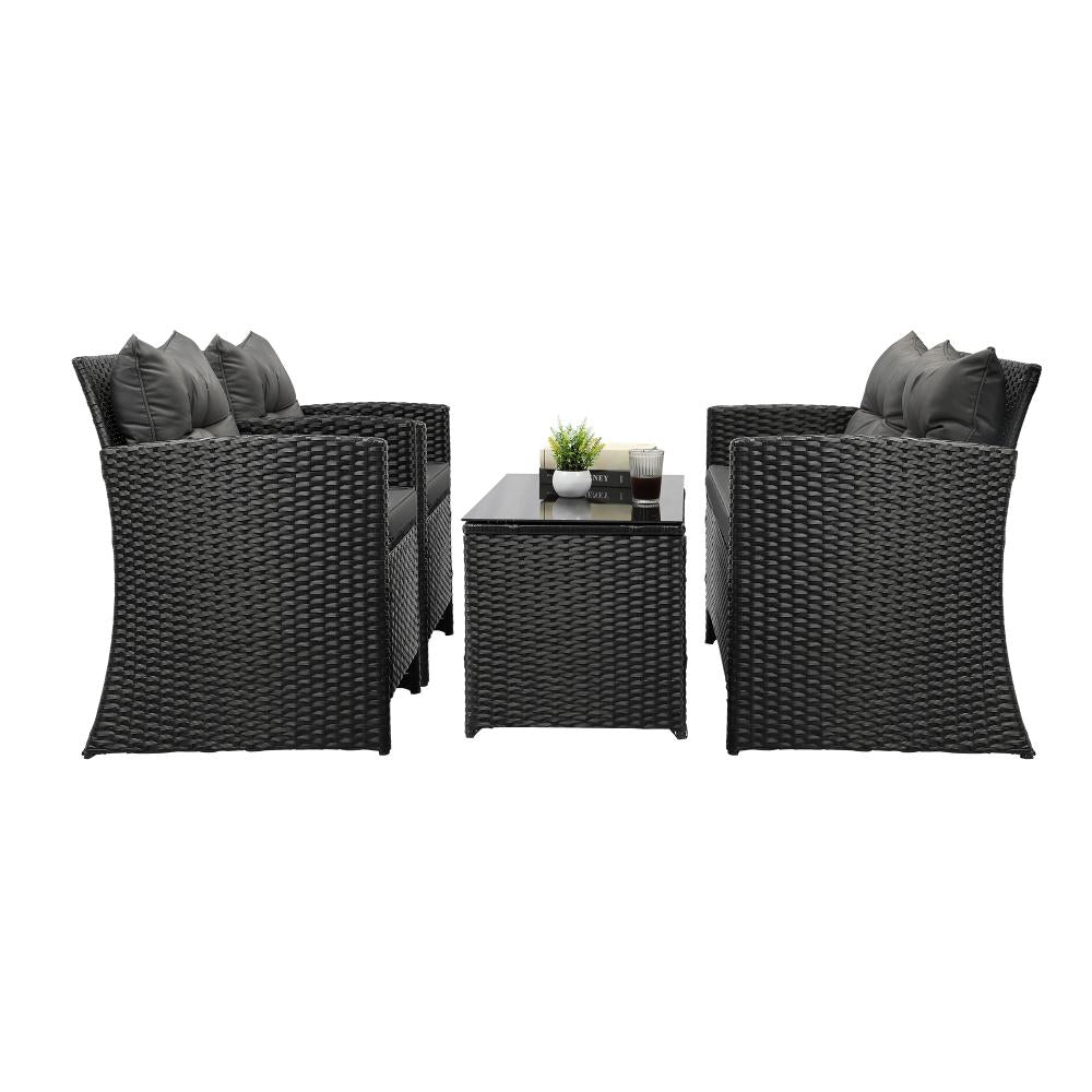 Luxury 4pc Wicker Outdoor Furniture Lounge Set | 4 Piece Rattan Sofa Chair Table Patio Set