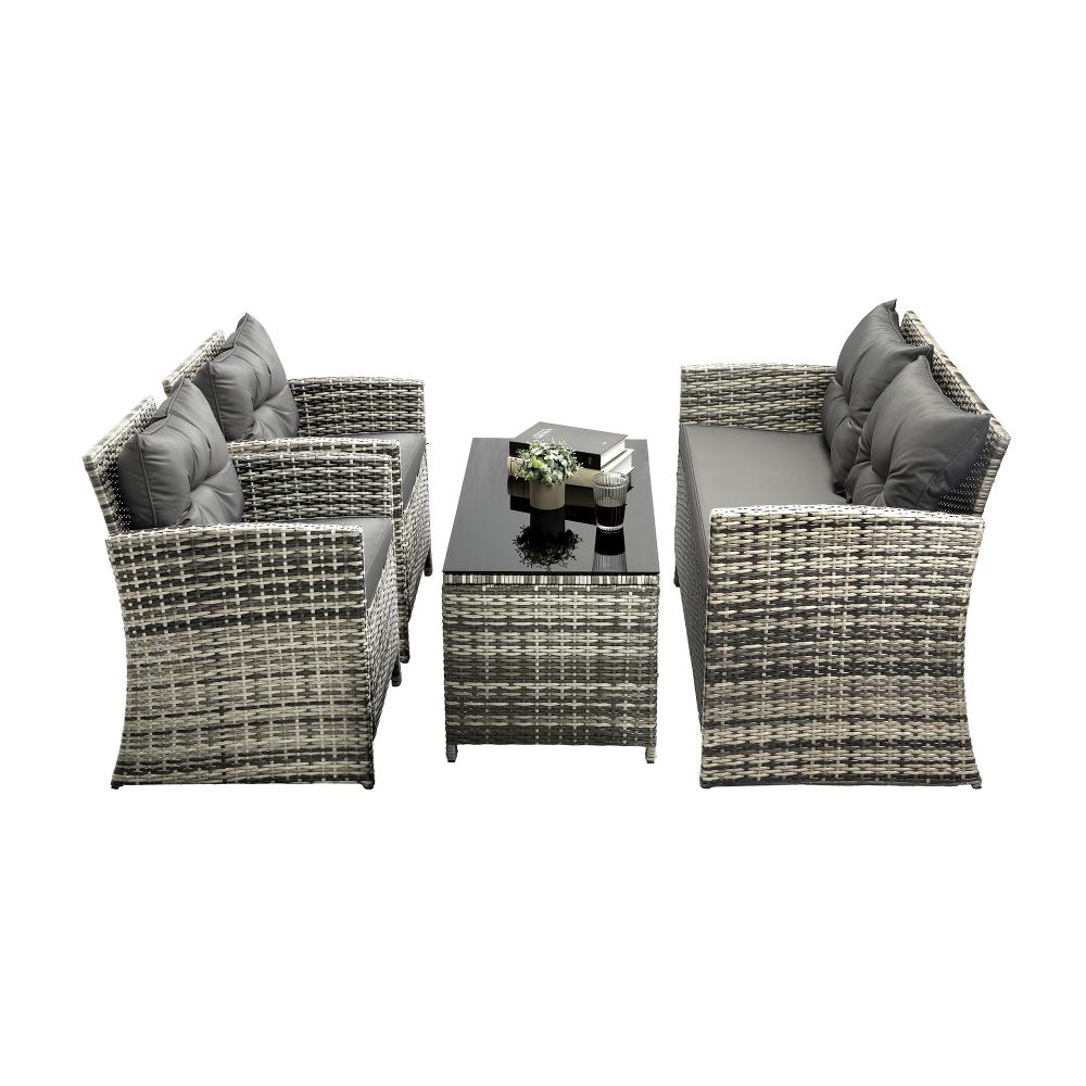 Luxury 4pc Wicker Outdoor Furniture Lounge Set | 4 Piece Rattan Sofa Chair Table Patio Set