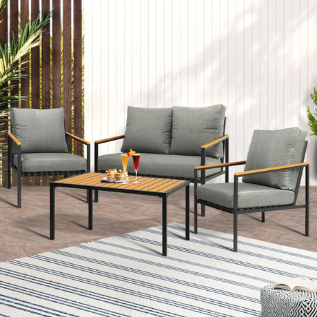 Peruzzi Deluxe Outdoor Furniture Set | Cushioned Metal Wood Patio Setting