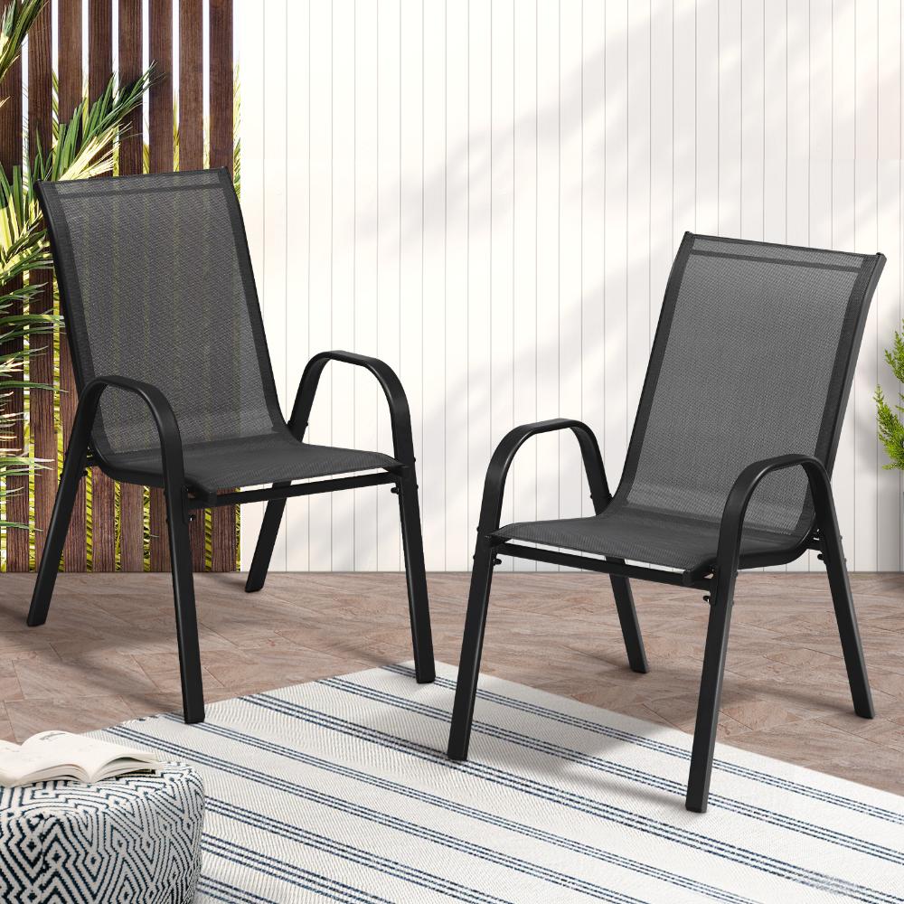 Mikanos Modern Outdoor Stackable Chairs | Two or Four Steel and Mesh Patio Chairs