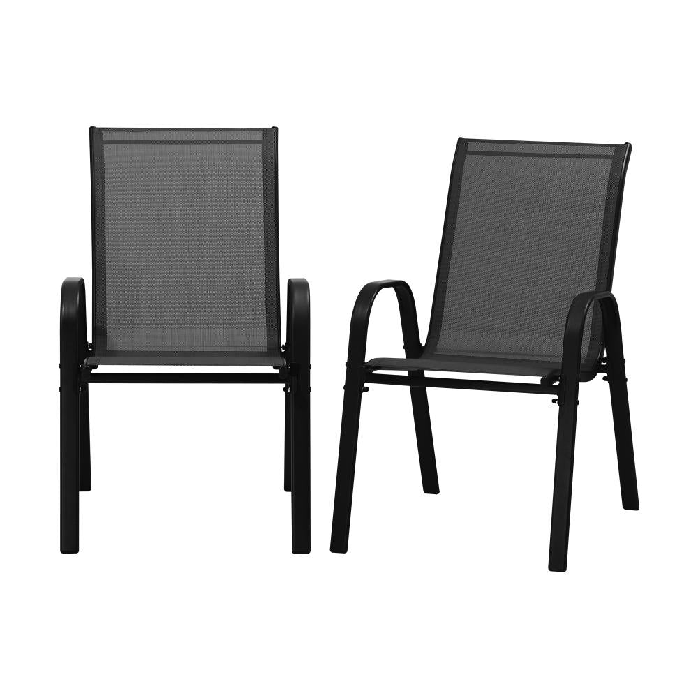 Mikanos Modern Outdoor Stackable Chairs | Two or Four Steel and Mesh Patio Chairs