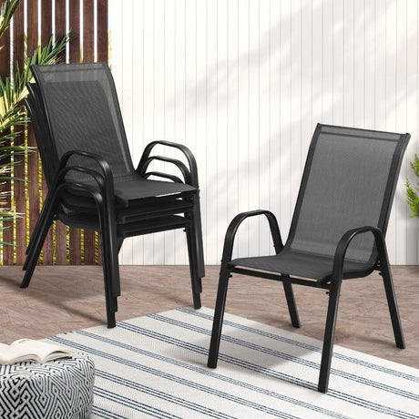 Mikanos Modern Outdoor Stackable Chairs | Two or Four Steel and Mesh Patio Chairs