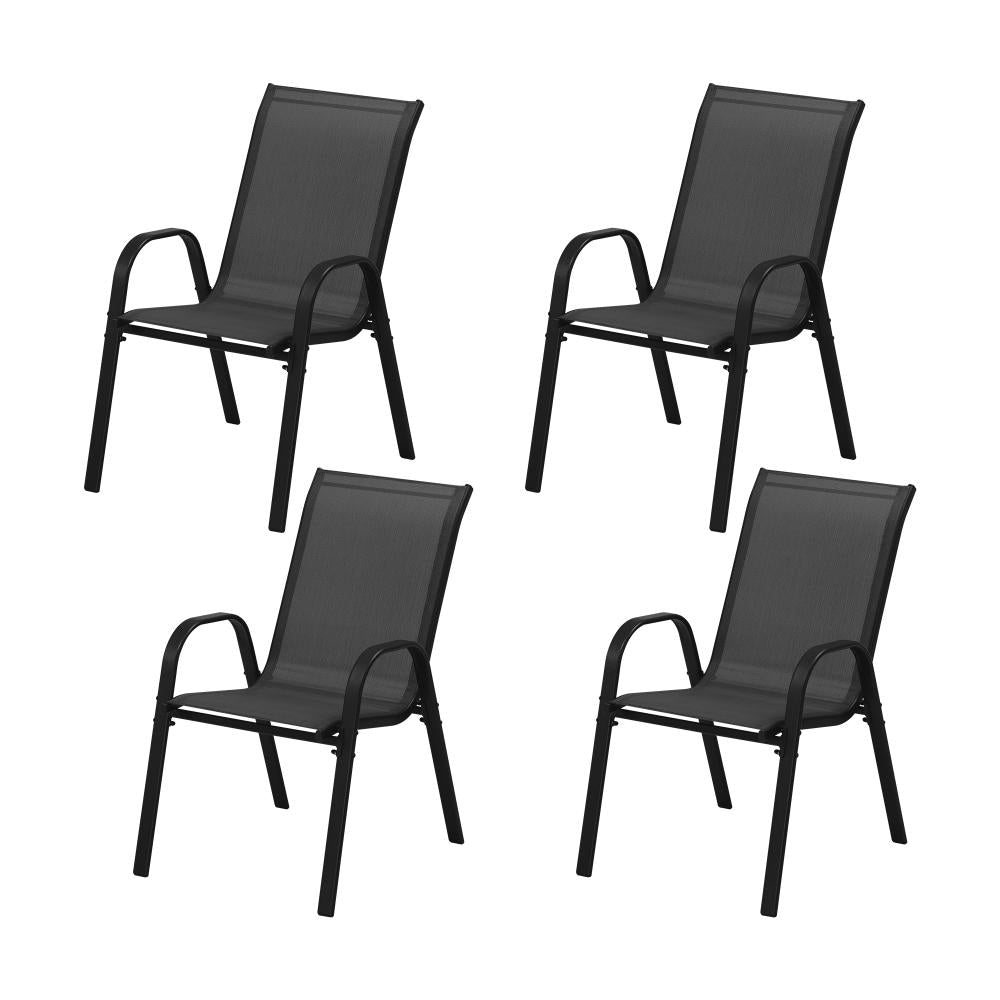 Mikanos Modern Outdoor Stackable Chairs | Two or Four Steel and Mesh Patio Chairs
