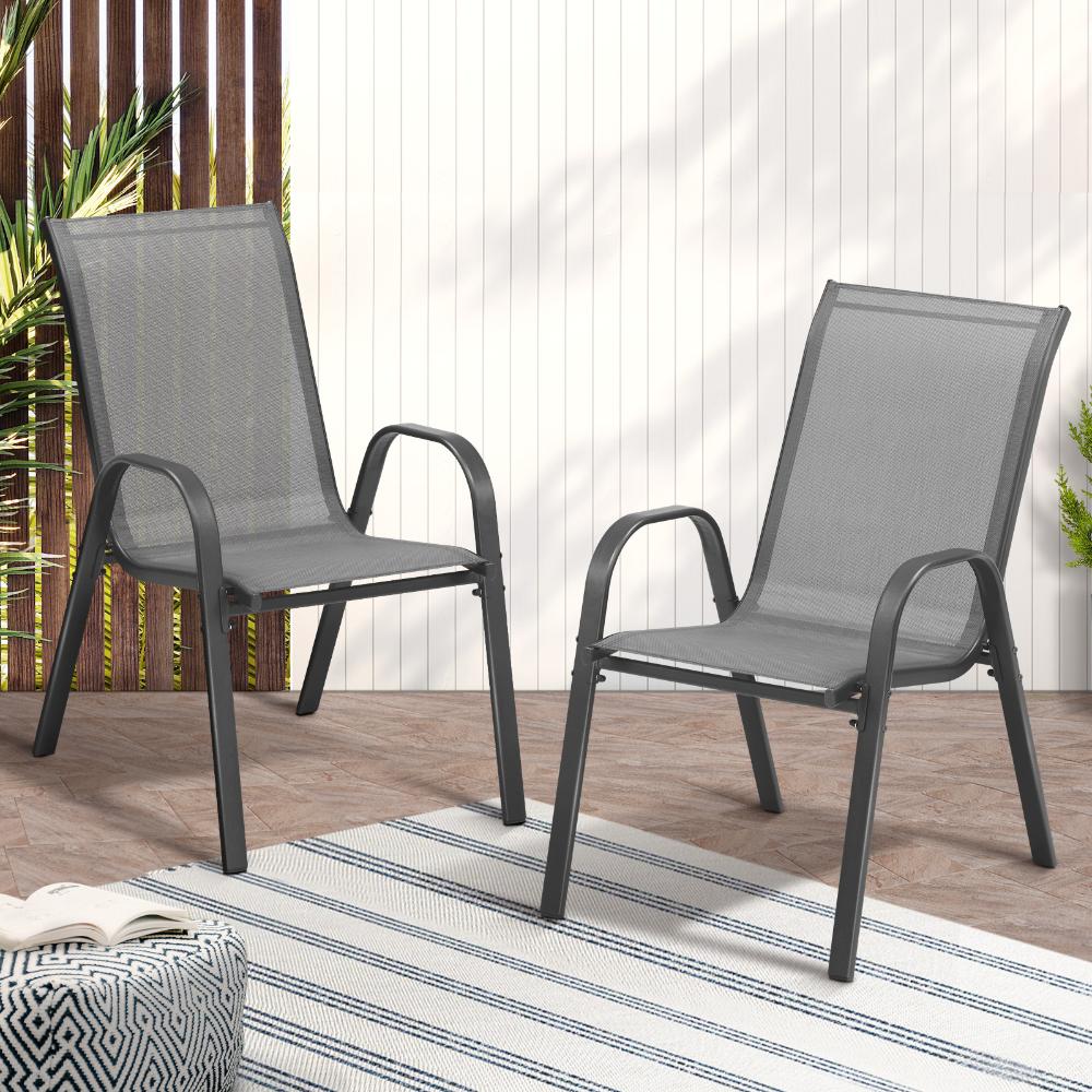 Mikanos Modern Outdoor Stackable Chairs | Two or Four Steel and Mesh Patio Chairs