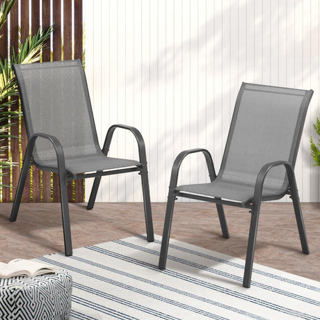 Mikanos Modern Outdoor Stackable Chairs | Two or Four Steel and Mesh Patio Chairs