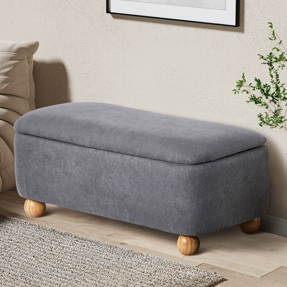 Taledo Two in One Ottoman Storage Box and Seating Bench | Cushioned Soft Boucle or Fabric Blanket Box