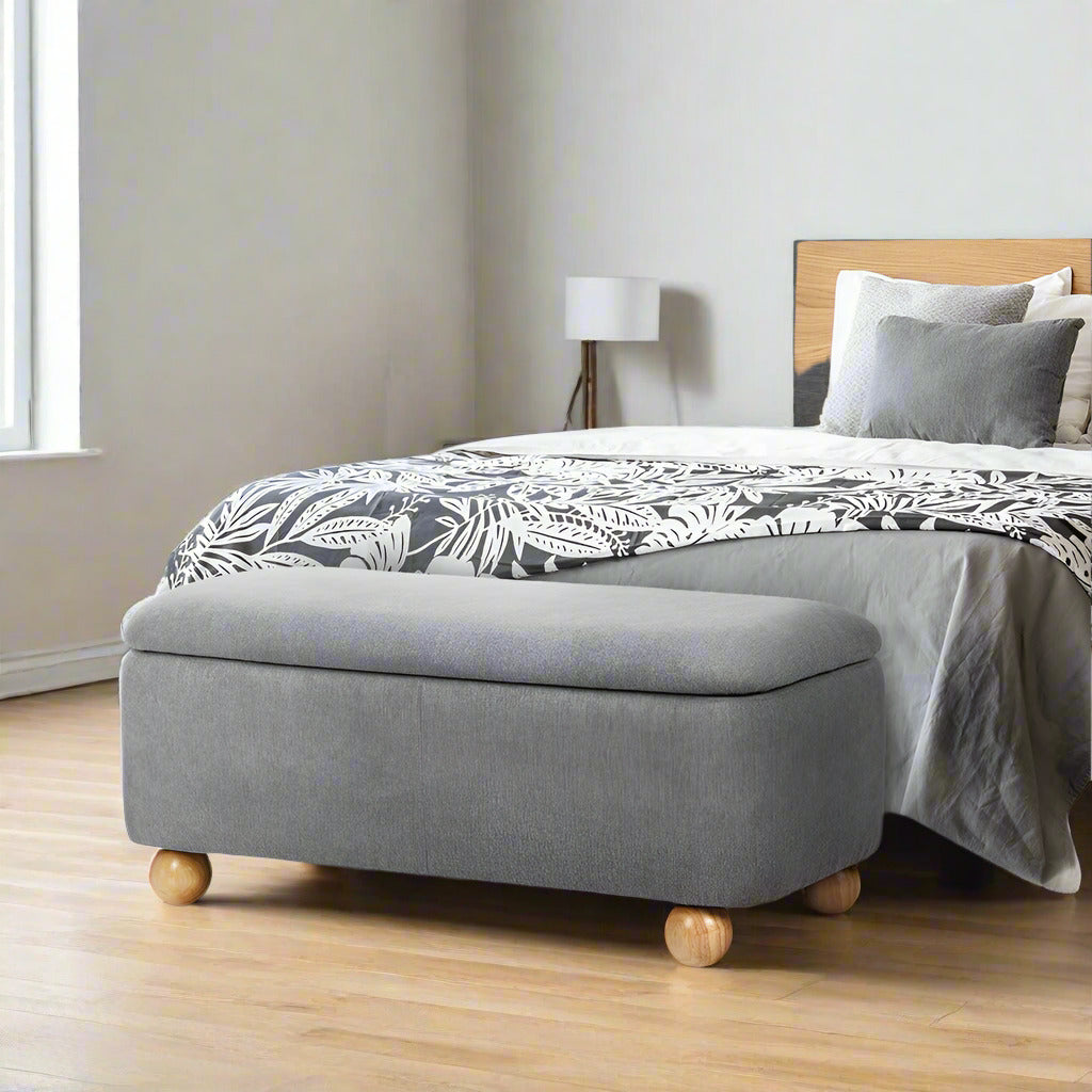 Taledo Two in One Ottoman Storage Box and Seating Bench | Cushioned Soft Boucle or Fabric Blanket Box