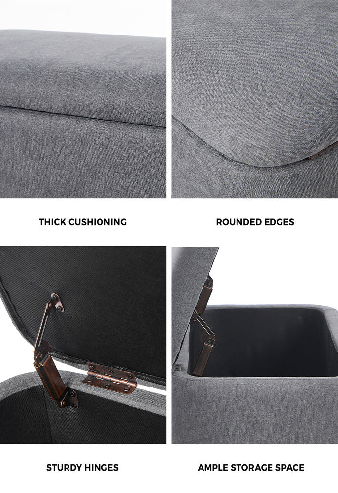 Taledo Two in One Ottoman Storage Box and Seating Bench | Cushioned Soft Boucle or Fabric Blanket Box