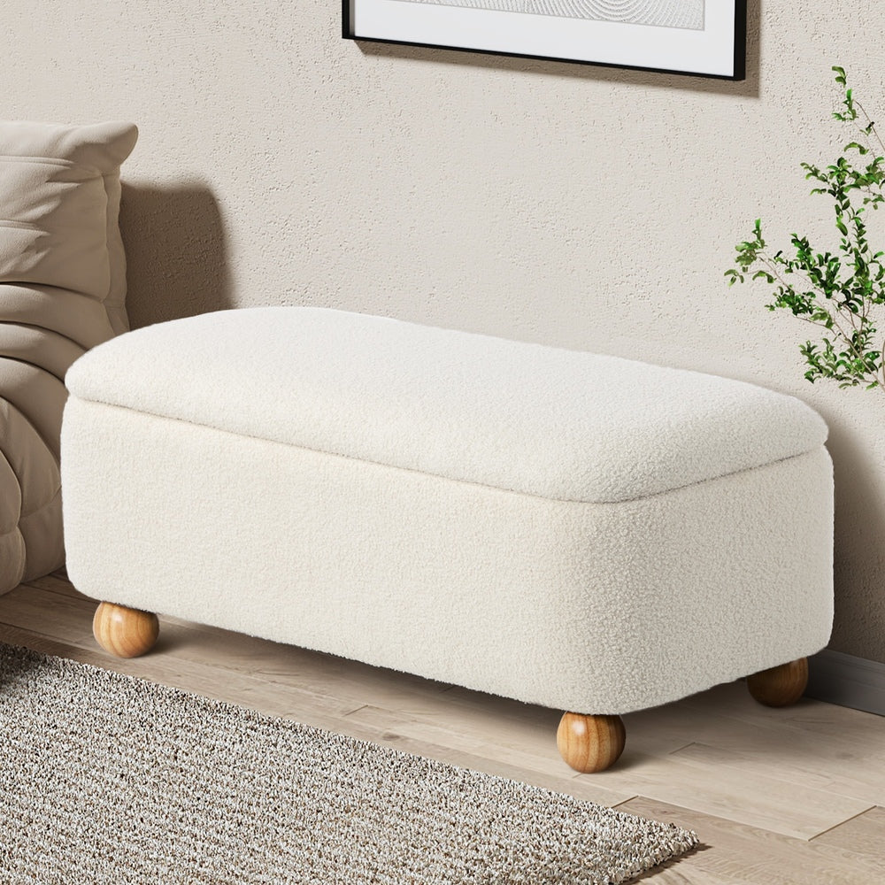 Taledo Two in One Ottoman Storage Box and Seating Bench | Cushioned Soft Boucle or Fabric Blanket Box