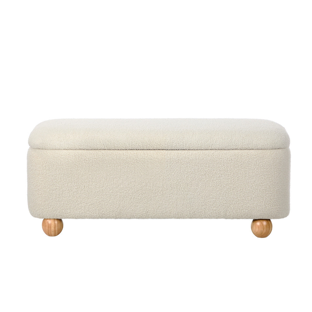Taledo Two in One Ottoman Storage Box and Seating Bench | Cushioned Soft Boucle or Fabric Blanket Box