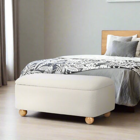 Taledo Two in One Ottoman Storage Box and Seating Bench | Cushioned Soft Boucle or Fabric Blanket Box