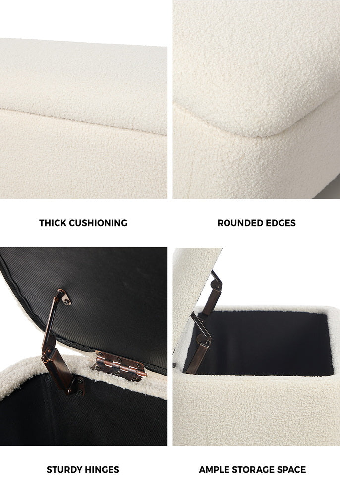 Taledo Two in One Ottoman Storage Box and Seating Bench | Cushioned Soft Boucle or Fabric Blanket Box