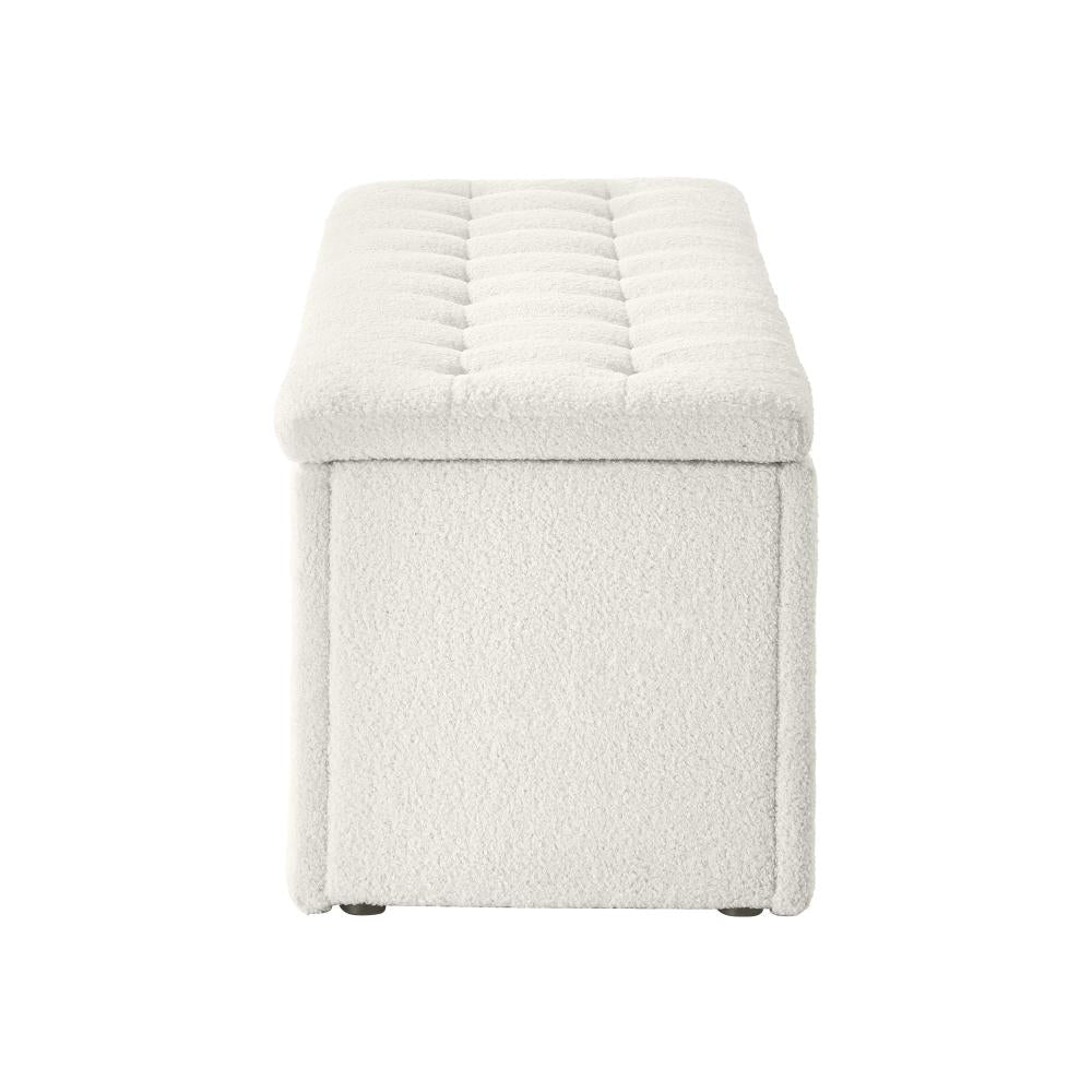 Teddy Boucle Seating Storage Ottoman Daybed | White Boucle Blanket Box Seating Bench