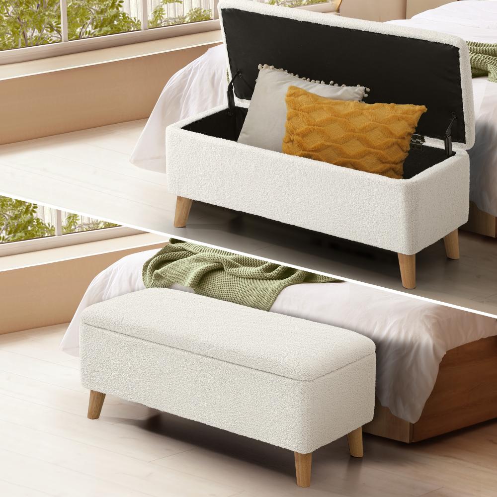 Teddy Boucle Seating Storage Ottoman Daybed | White Boucle Blanket Box Seating Bench