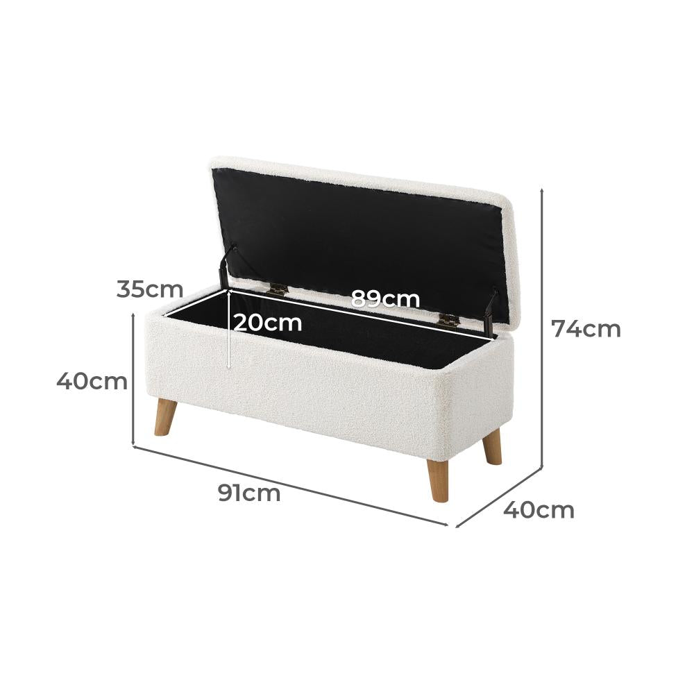 Teddy Boucle Seating Storage Ottoman Daybed | White Boucle Blanket Box Seating Bench