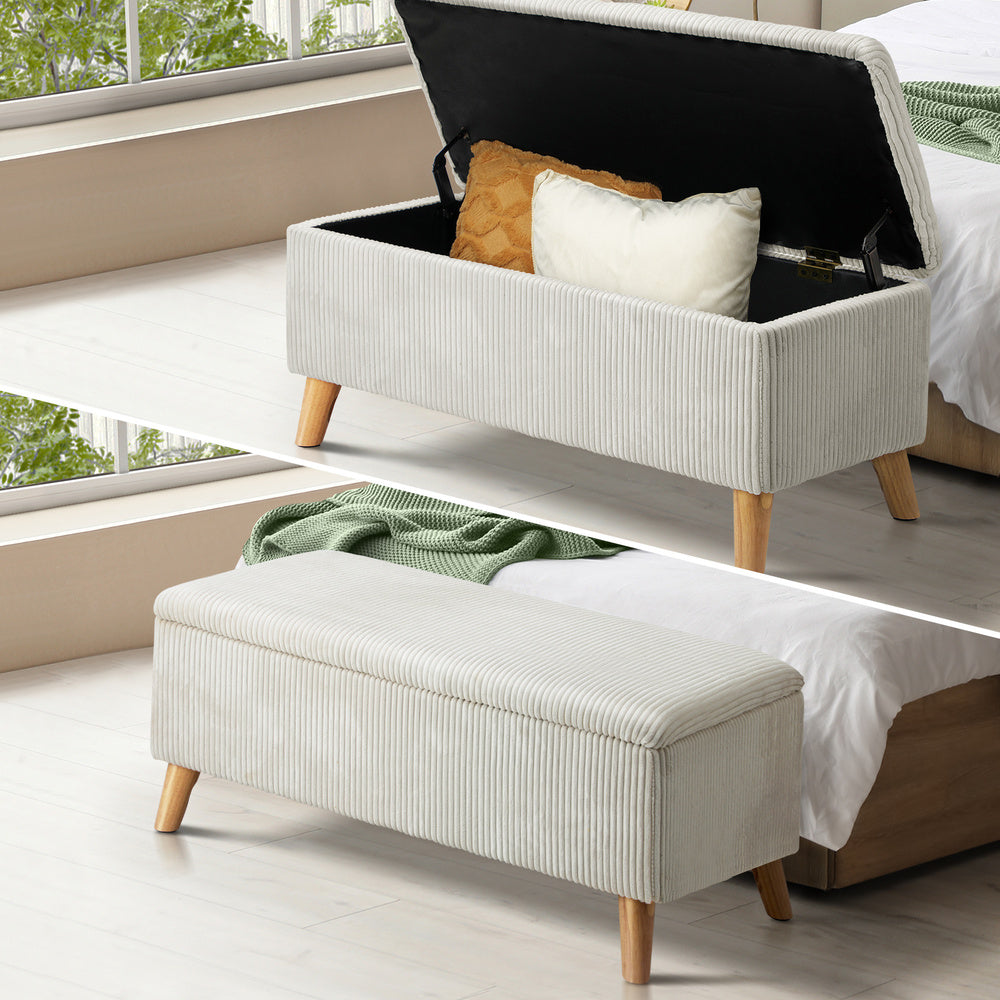 Parisi Two in One Ottoman Storage Box and Seating Bench | Cushioned Soft Velvet Ripple Blanket Box