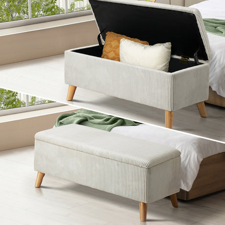 Parisi Two in One Ottoman Storage Box and Seating Bench | Cushioned Soft Velvet Ripple Blanket Box