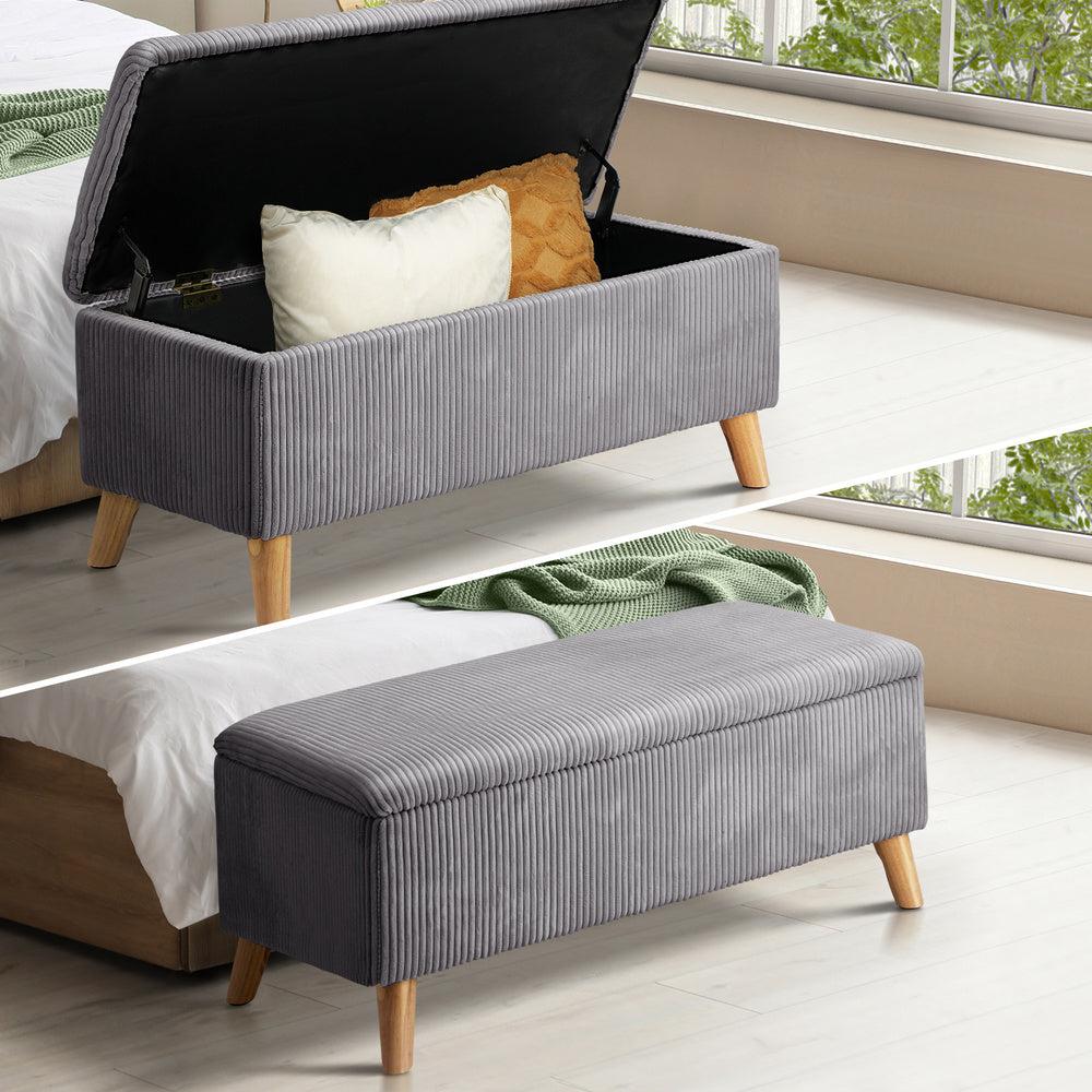 Parisi Two in One Ottoman Storage Box and Seating Bench | Cushioned Soft Velvet Ripple Blanket Box