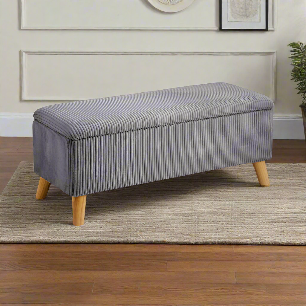 Parisi Two in One Ottoman Storage Box and Seating Bench | Cushioned Soft Velvet Ripple Blanket Box