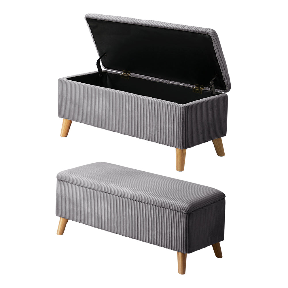 Parisi Two in One Ottoman Storage Box and Seating Bench | Cushioned Soft Velvet Ripple Blanket Box