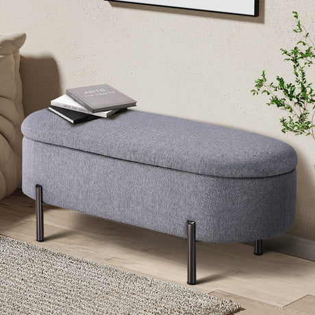 Julia Two in One Storage Ottoman and Seating Bench | Oval Shaped Modern Blanket Box Boucle or Linen