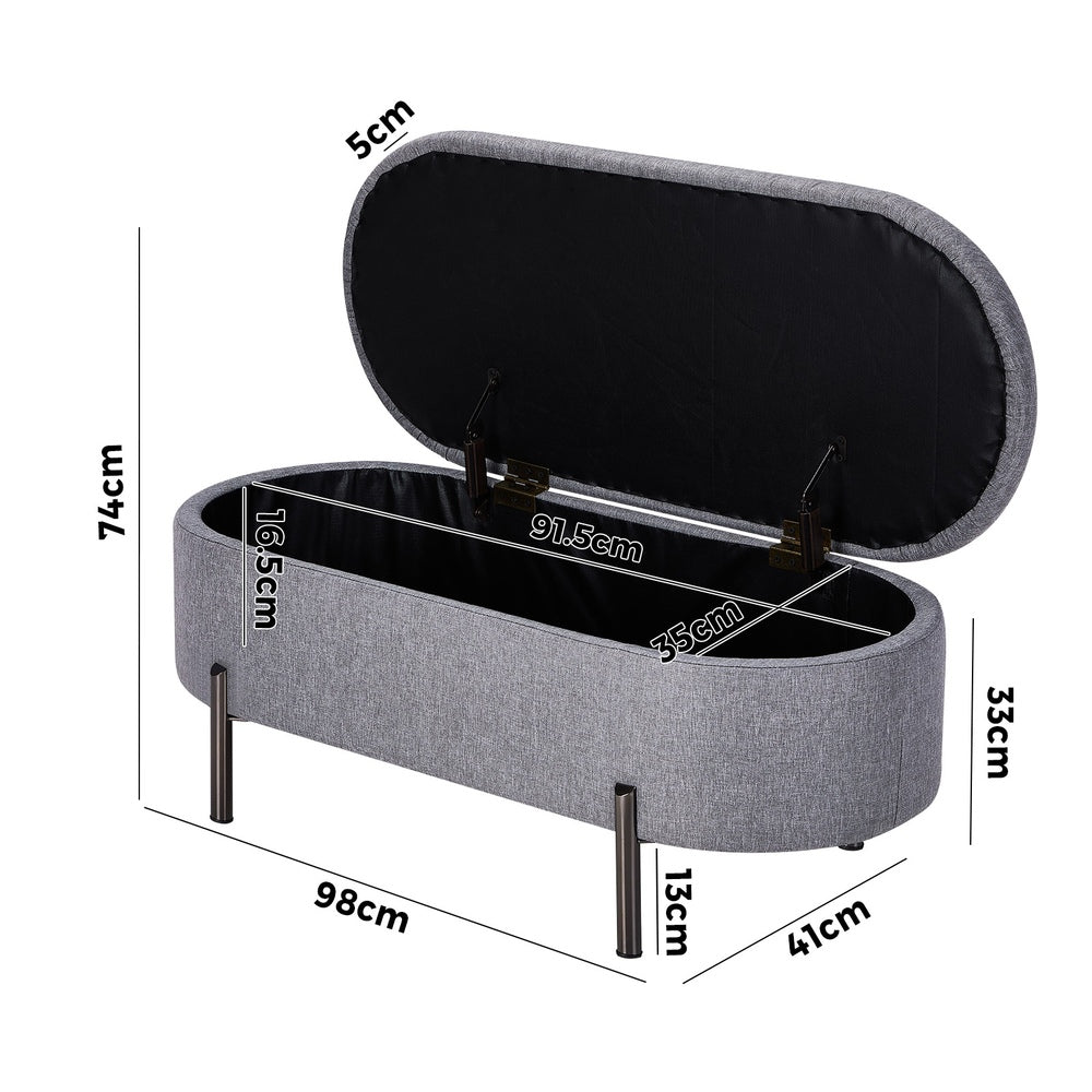 Julia Two in One Storage Ottoman and Seating Bench | Oval Shaped Modern Blanket Box Boucle or Linen