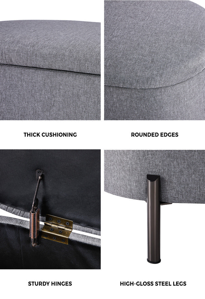 Julia Two in One Storage Ottoman and Seating Bench | Oval Shaped Modern Blanket Box Boucle or Linen