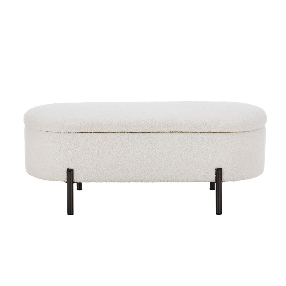 Julia Two in One Storage Ottoman and Seating Bench | Oval Shaped Modern Blanket Box Boucle or Linen