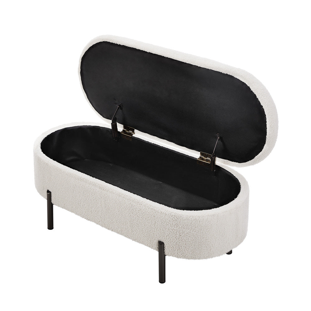 Julia Two in One Storage Ottoman and Seating Bench | Oval Shaped Modern Blanket Box Boucle or Linen