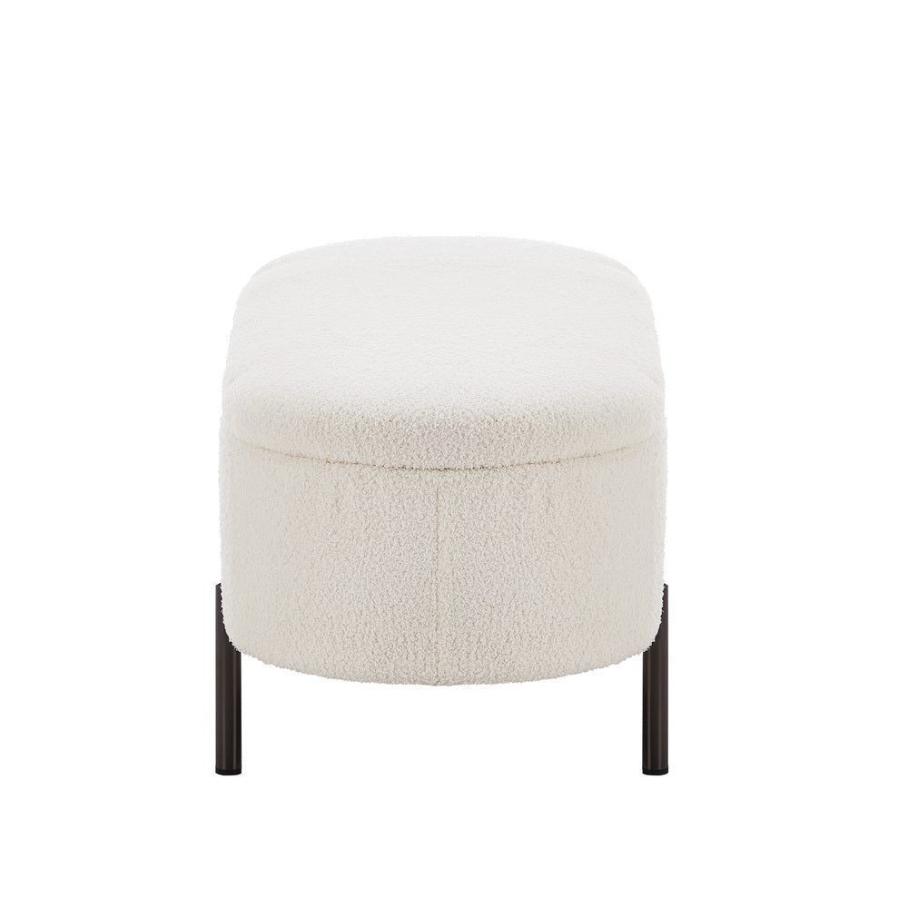 Julia Two in One Storage Ottoman and Seating Bench | Oval Shaped Modern Blanket Box Boucle or Linen