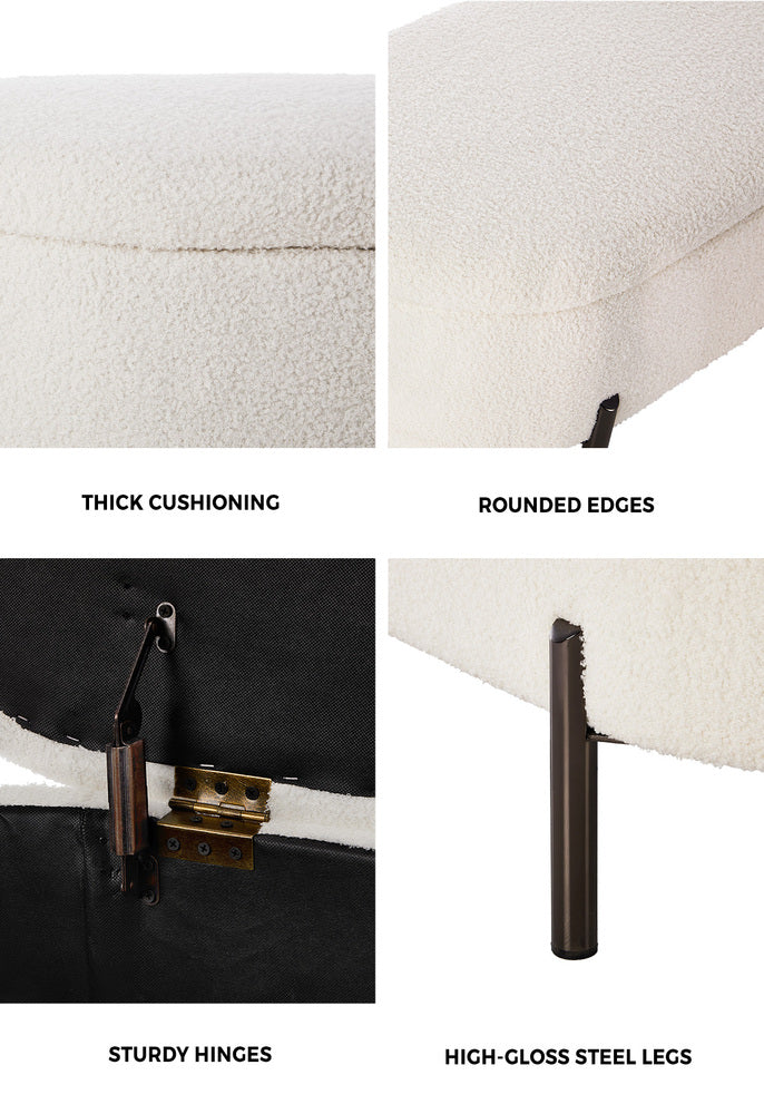 Julia Two in One Storage Ottoman and Seating Bench | Oval Shaped Modern Blanket Box Boucle or Linen