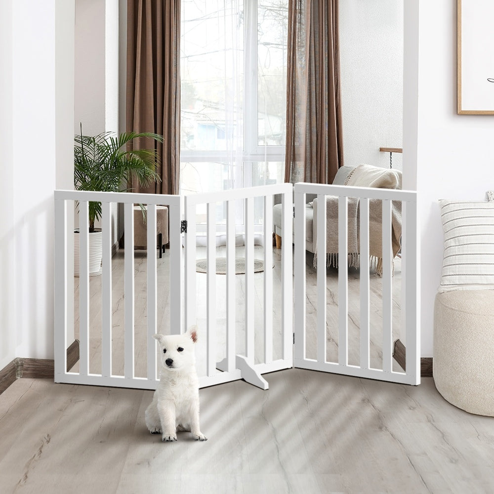 Extra Tall 80cm High White Wooden Pet Gate | Foldable Stable Dog Fence Safety Stairs Gate