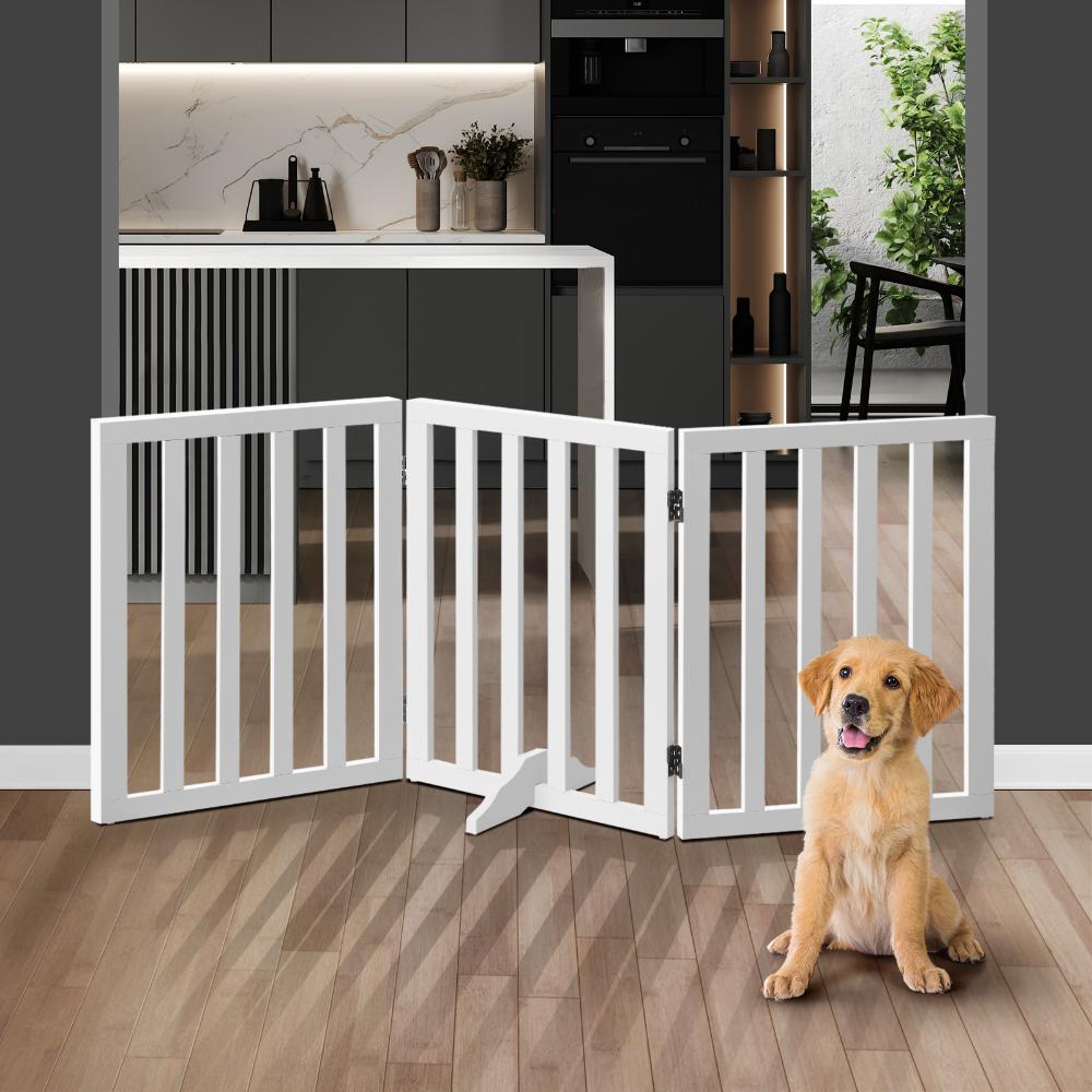 Premium White Wooden Foldable Pet Gate | Modern Dog Fence | 3/4/6 Panel Pet Safety Gate