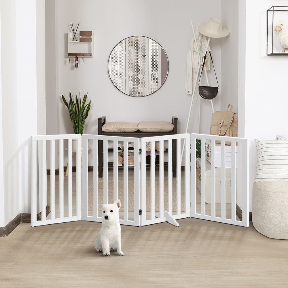 Extra Tall 80cm High White Wooden Pet Gate | Foldable Stable Dog Fence Safety Stairs Gate