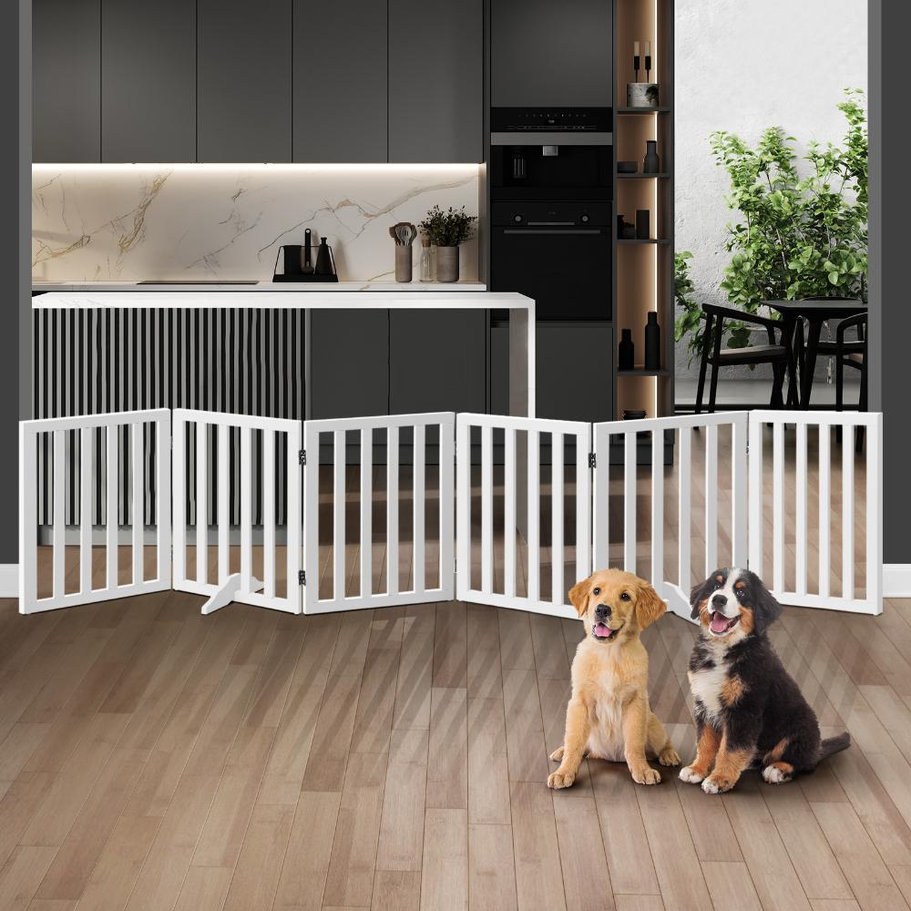 Premium White Wooden Foldable Pet Gate | Modern Dog Fence | 3/4/6 Panel Pet Safety Gate